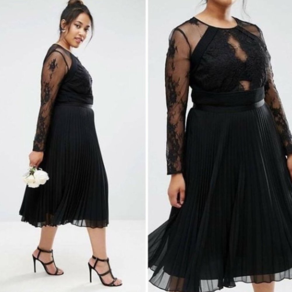 ASOS Curve Pretty Lace Eyelash Pleated Midi Dress